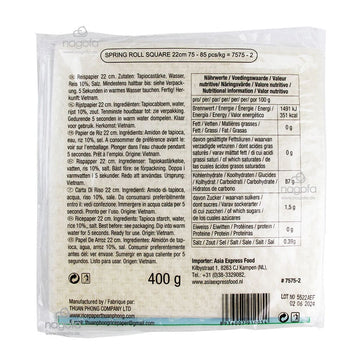 Quadratisches Reispapier für Sommerrolle 22cm - Bánh đa nem gỏi cuốn - Bamboo Tree - 400g