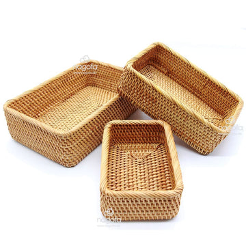 Aufbewahrungskörbe aus Rattan, rechteckig - stapelbares Set