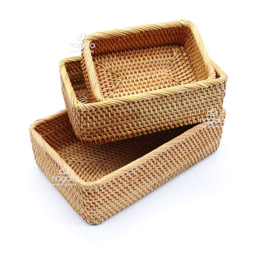 Aufbewahrungskörbe aus Rattan, rechteckig - stapelbares Set