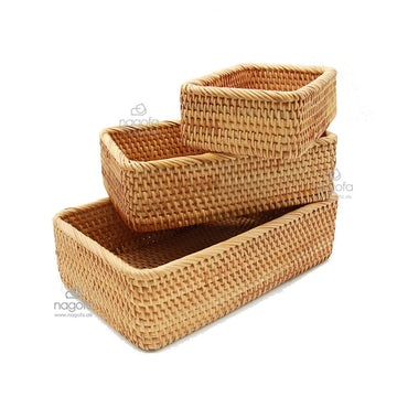 Aufbewahrungskörbe aus Rattan, rechteckig - stapelbares Set