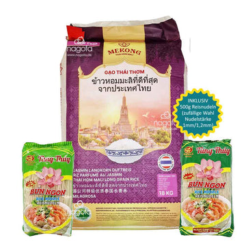 SET Reis+Nudeln: Thai Hom Mali Premium Jasmin Duftreis mit 500g Reisnudeln zum Probierpreis