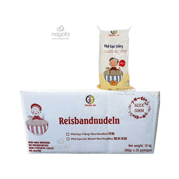 Karton Reisbandnudeln Trung An 5mm - 20x500g Phở gạo trắng sợi vừa