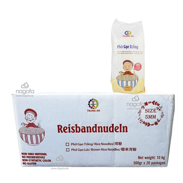 Karton Reisbandnudeln Trung An 5mm - 20x500g Phở gạo trắng sợi vừa