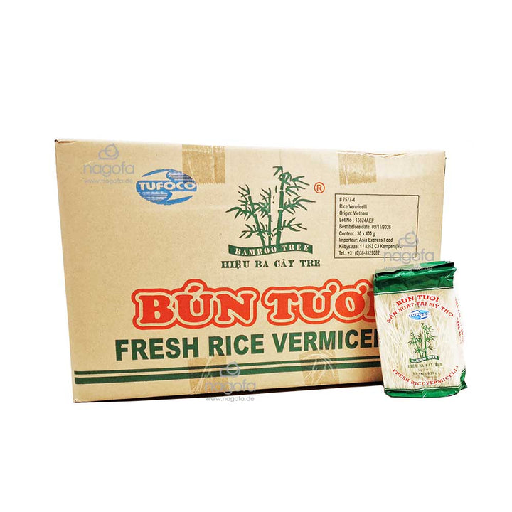 Karton Reisnudeln Bamboo Tree Fresh Rice Vermicelli - Bún tươi 3 cây tre 30x400g