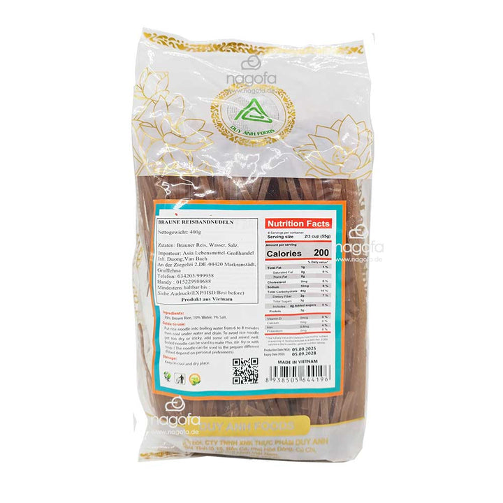 Vollkorn Reisbandnudeln Duy Anh, Nudelstärke ca. 4mm - Phở gạo lứt đỏ - 400g