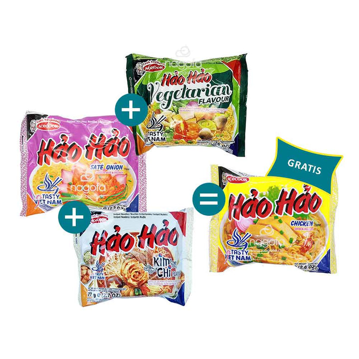 Aktion 3+1: Set 3 Sorten Instantnudeln Hao Hao + 1 kostenlos dazu