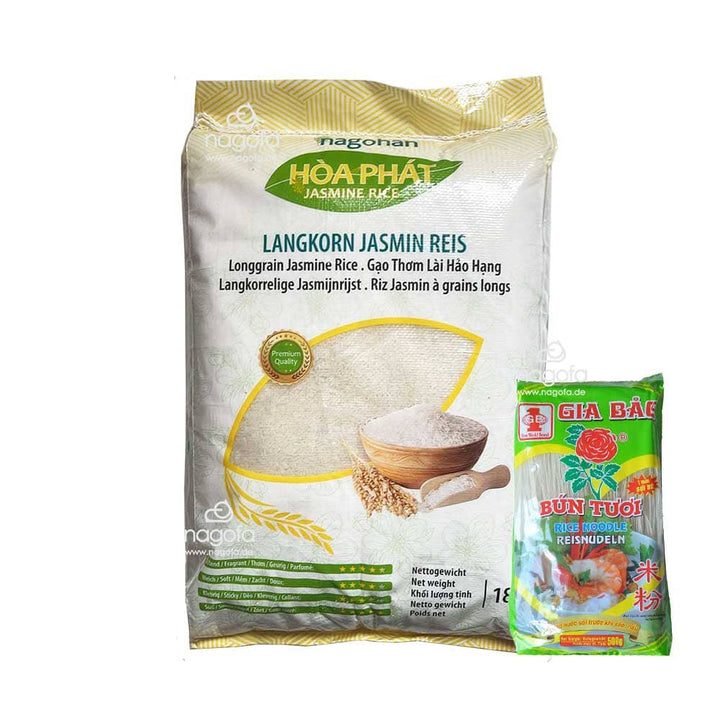 SET Reis+Nudeln: Hoa Phat Langkorn Jasmin Reis mit 500g Reisnudeln zum Probieren