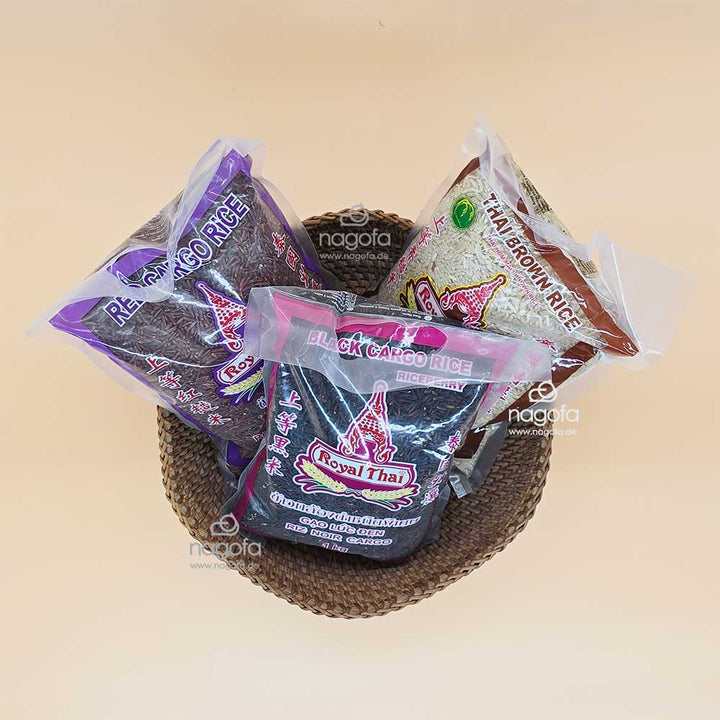 Farbiger Reis - Buntes Set 3 versch. Vollkorn Jasmin Reis-Sorten 1kg / Set gạo lứt tam sắc Royal Thai