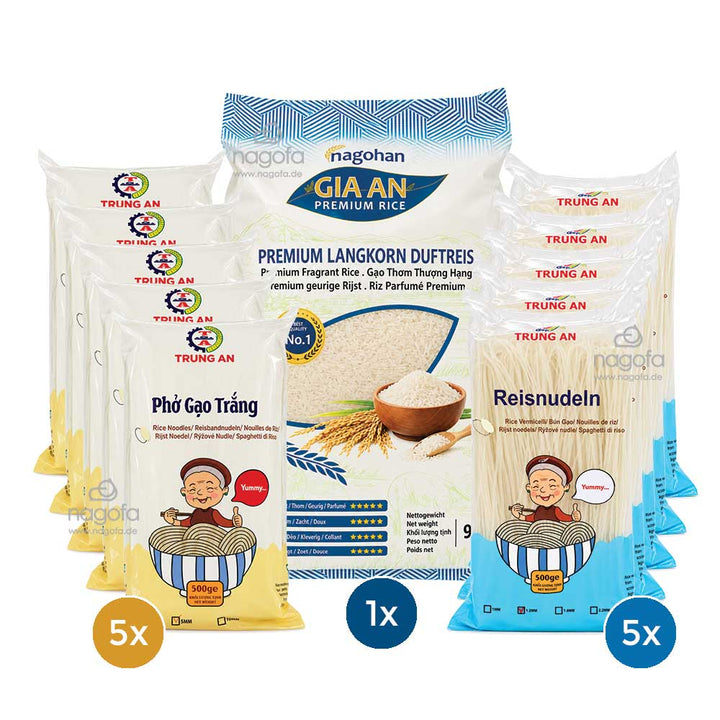 SET Reis+Nudeln: 9kg Gia An Reis + 10x Trung An Nudeln - PREISVORTEIL