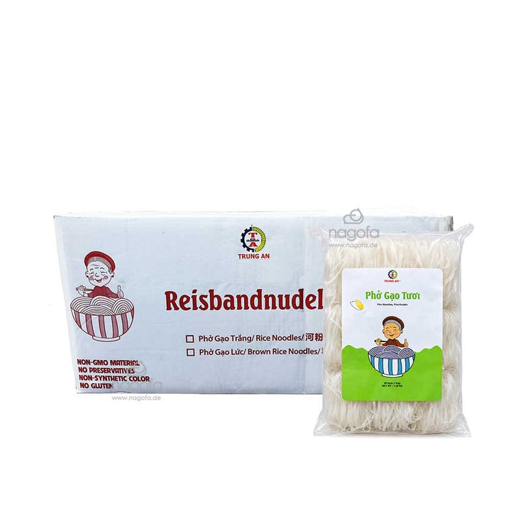 Karton Trung An schnellkochende glutenfreie Reisbandnudeln - Pho gao tuoi Trung An - 3 mm