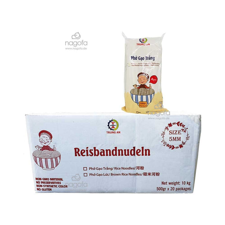 Karton Reisbandnudeln Trung An 5mm - 20x500g Phở gạo trắng sợi vừa